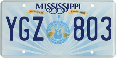 MS license plate YGZ803