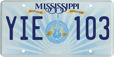 MS license plate YIE103