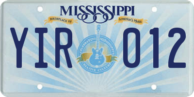 MS license plate YIR012