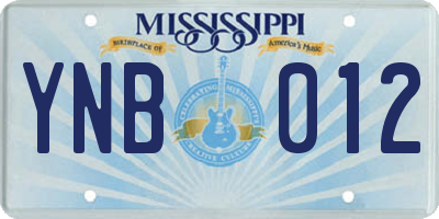 MS license plate YNB012