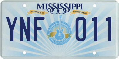 MS license plate YNF011
