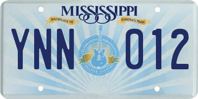 MS license plate YNN012