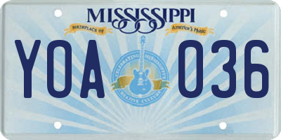 MS license plate YOA036