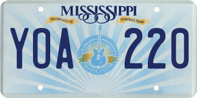 MS license plate YOA220