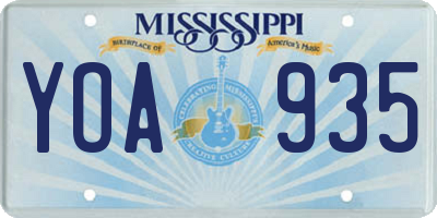 MS license plate YOA935
