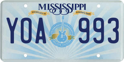 MS license plate YOA993
