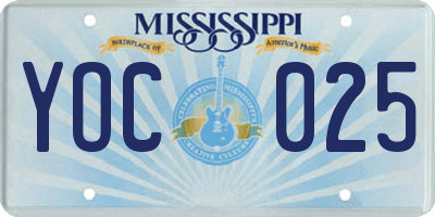 MS license plate YOC025