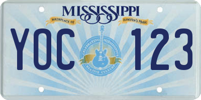 MS license plate YOC123
