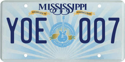 MS license plate YOE007
