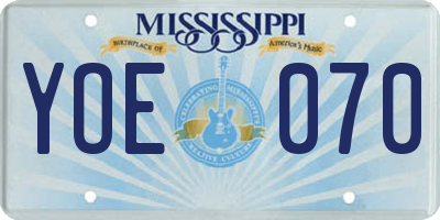 MS license plate YOE070