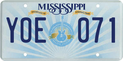 MS license plate YOE071