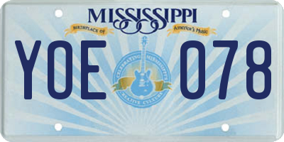 MS license plate YOE078