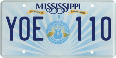 MS license plate YOE110