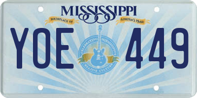 MS license plate YOE449