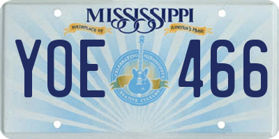 MS license plate YOE466