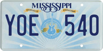 MS license plate YOE540