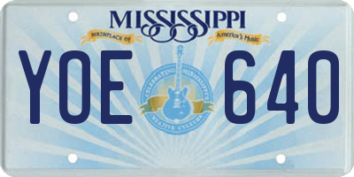 MS license plate YOE640