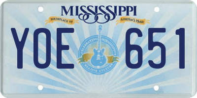 MS license plate YOE651
