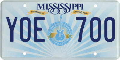 MS license plate YOE700