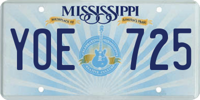 MS license plate YOE725