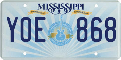 MS license plate YOE868