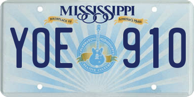 MS license plate YOE910