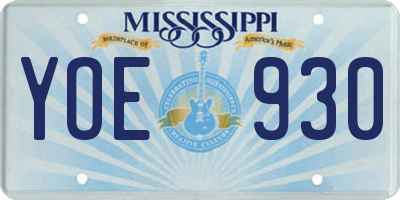 MS license plate YOE930