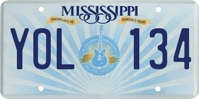 MS license plate YOL134