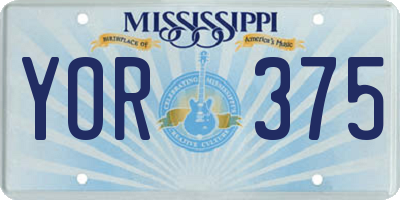 MS license plate YOR375