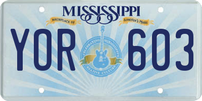 MS license plate YOR603