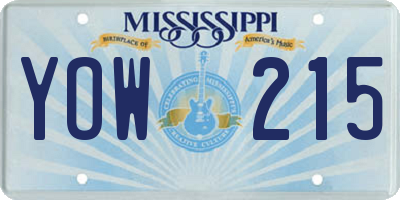 MS license plate YOW215