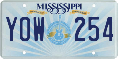 MS license plate YOW254