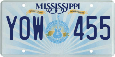 MS license plate YOW455
