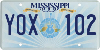 MS license plate YOX102