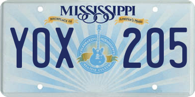 MS license plate YOX205
