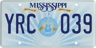 MS license plate YRC039