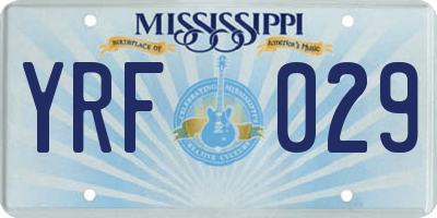 MS license plate YRF029