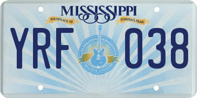 MS license plate YRF038