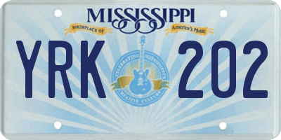 MS license plate YRK202