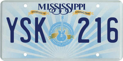 MS license plate YSK216
