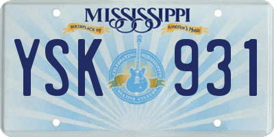 MS license plate YSK931