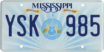 MS license plate YSK985