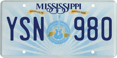 MS license plate YSN980