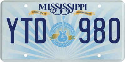 MS license plate YTD980