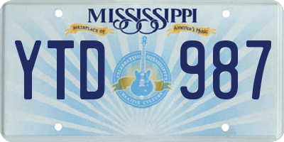 MS license plate YTD987