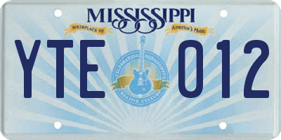 MS license plate YTE012