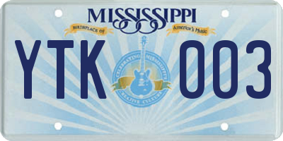 MS license plate YTK003