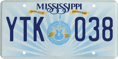 MS license plate YTK038
