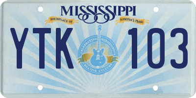 MS license plate YTK103