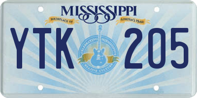 MS license plate YTK205